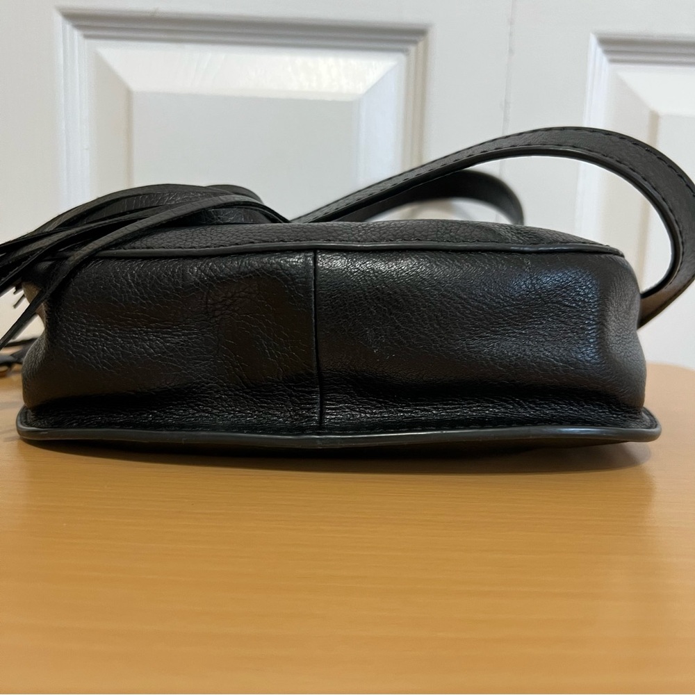 Fossil Emi Tassel Black Leather Crossbody Saddle Bag - Picture 8 of 14